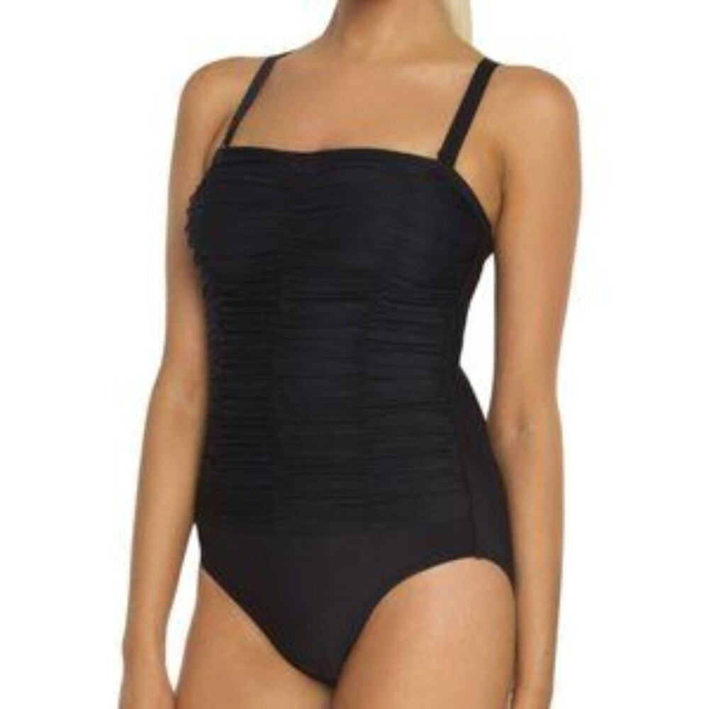Togs Gathered Bandeau One Piece 1009 Black Swimsuit Neutral Slimming Size 10